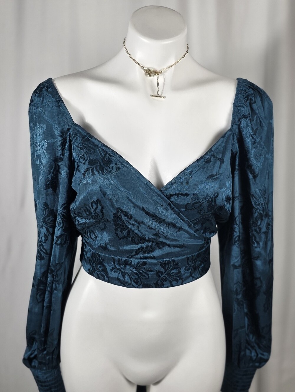 NWT Hand of the Heart Teal Jacquard Wrap Crop Top | Festival Cottagecore Boho
